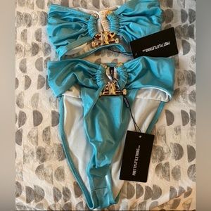Blue Hammered Trim Bikini Top and Bottom NWT